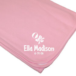 New Baby Girl Rattle and Bow Personalized Pink Blanket